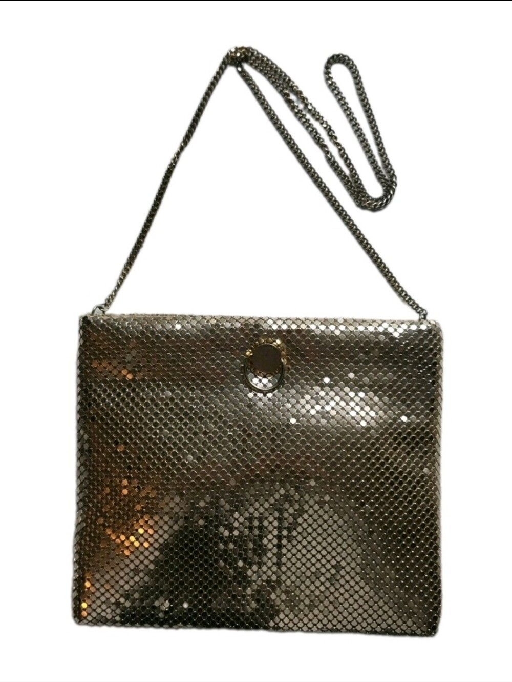 Vintage 1970s Gold Tone Metal Mesh Evening Bag